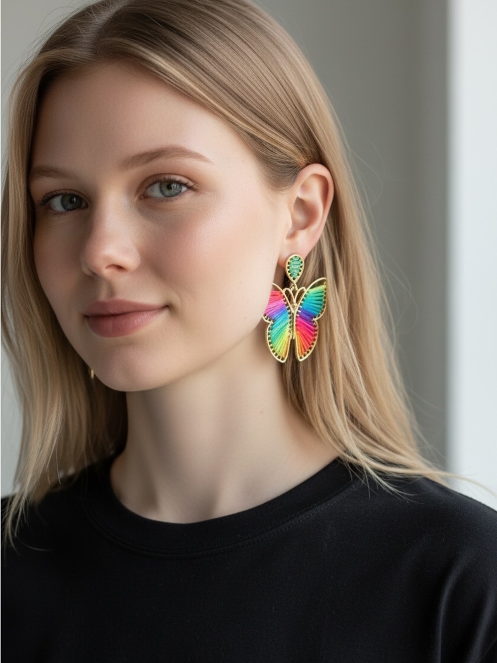 9/23 Colorful Rainbow Butterfly Drop Earrings - Women Jewelry